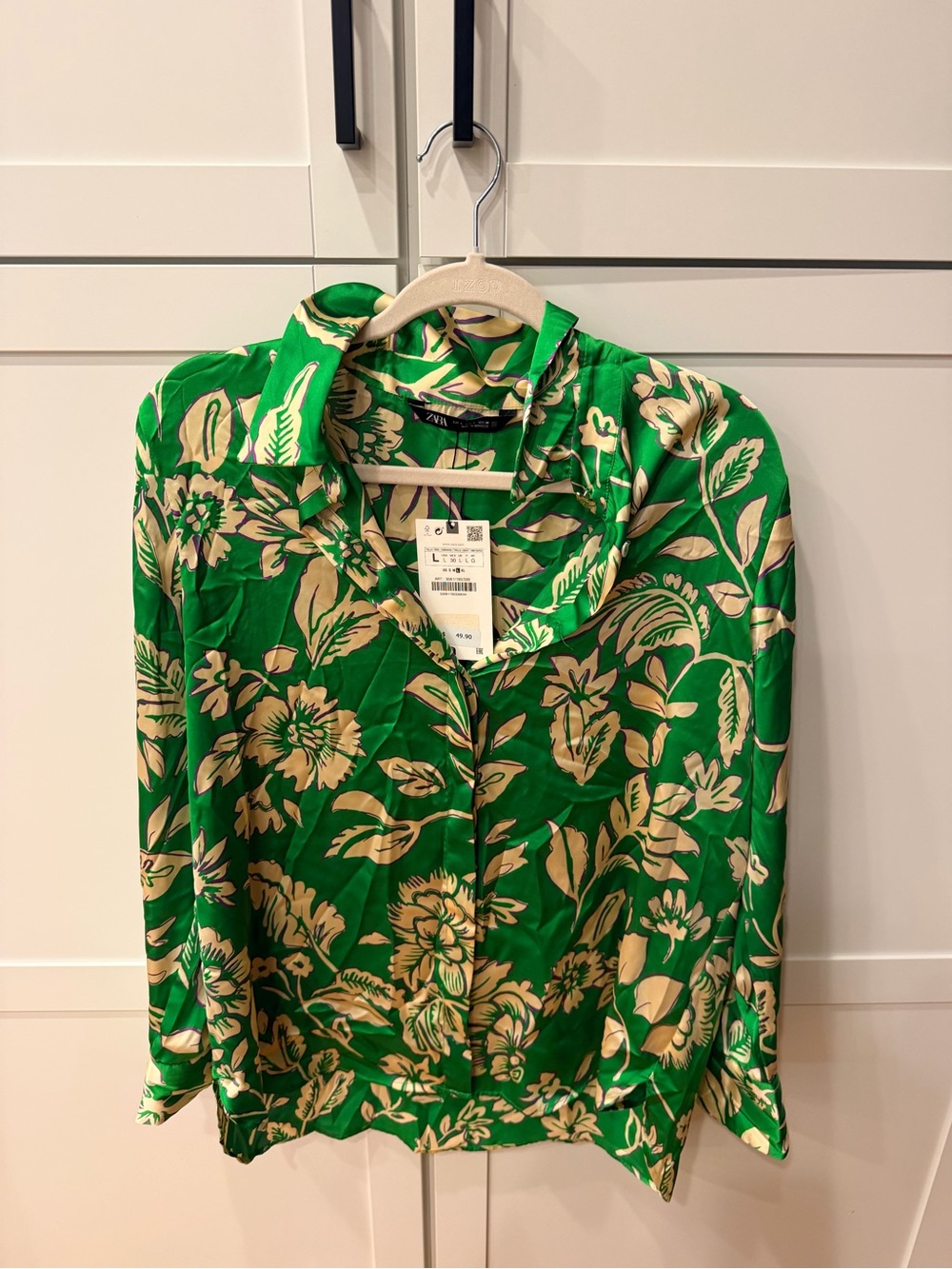 ZARA Green Floral Button-Up Top